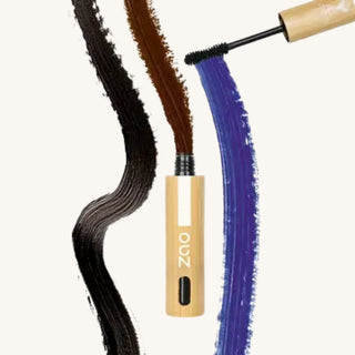 Refillable organic mascara for teens in black, bluem and brown shades, made with natural-origin pigments for soft lash definition