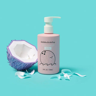 Refillable shampoo and kids bath products in strawberry or coconut scent
