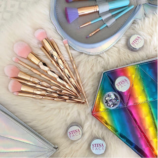 Rose gold unicorn makeup brushes with rainbow diamond case – kids makeup brushes, unicorn eyeshadow brushes