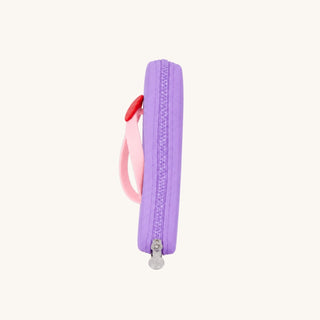 Summer birthday gift bundle with purple silicone flip-flop accessory bag and all-natural strawberry lip gloss for kids