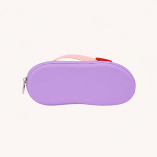Summer birthday gift bundle with purple silicone flip-flop accessory bag and all-natural strawberry lip gloss for kids
