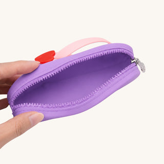 Summer birthday gift bundle with purple silicone flip-flop accessory bag and all-natural strawberry lip gloss for kids