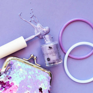 Bottle of purple peel-off, water-based non toxic nail polish for kids, a kid safe nail polish free from harmful chemicals