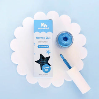 Bottle of blue peel-off, water-based non toxic nail polish for kids, a kid safe nail polish free from harmful chemicals