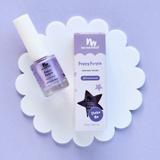 Bottle of purple peel-off, water-based non toxic nail polish for kids, a kid safe nail polish free from harmful chemicals