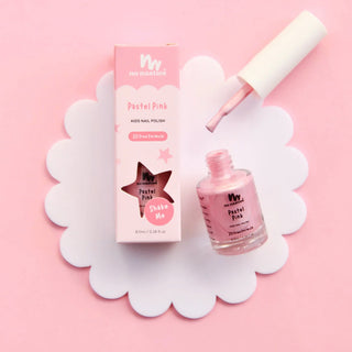 Bottle of pastel pink peel-off, water-based non toxic nail polish for kids, a kid safe nail polish free from harmful chemicals