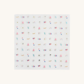 U.S. of Yay summer nail stickers with festive Fourth of July designs, summer colors, and silver and gold foil accents