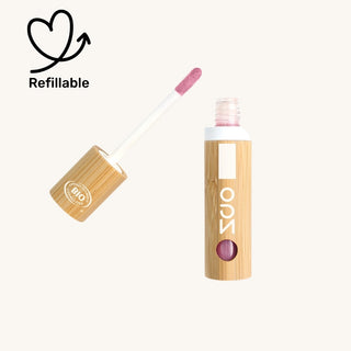 Zao Makeup Natural & Refillable Lip Gloss Tube in bamboo casing, organic and vegan, safe for teens