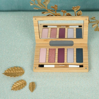Zao Makeup Night & Roses refillable eyeshadow palette with five cool organic eye palette shades in eco compact