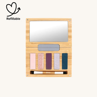 Zao Makeup Night & Roses refillable eyeshadow palette with five cool organic eye palette shades in eco compact