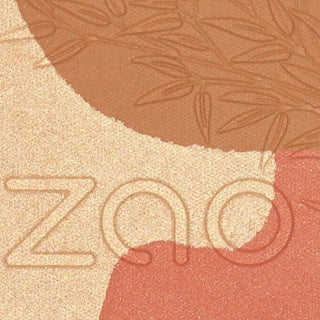 Zao makeup blush bronzer duo in shade Sublime Mosaic with 'Zao' branding on a textured background